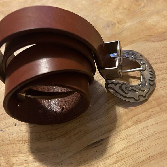 UNLISTED Belt Medium Brown Leather Western Cowgirl Rodeo Boho Patina Med Buckle - Picture 4 of 13